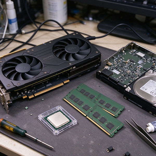 台式  服务器主板、显卡、CPU 等电脑散件，硬件维修工作台